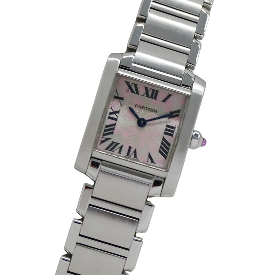 Cartier women's watch, Tank Française SM, 2006 Christmas limited edition, quartz movement,: --- Catalog ---Category: SizeWrist Size: 16.5cm / 6.49''Case Diameter: 20mm / 0.79''Category: DesignType: WristwatchGender: WomenColor (Dial): Pink, SilverMaterial (Band): Stainless steelMaterial (Cas