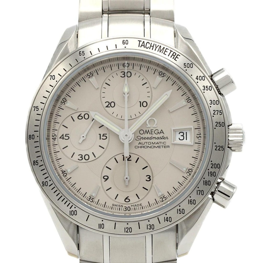 Omega Speedmaster Date 3211.30 Stainless Steel Automatic Watch: --- Catalog ---Category: SizeWrist Size: 18.5cm / 7.28''Case Diameter: 40mm / 1.57''Category: DesignType: WristwatchGender: MenColor (Dial): SilverMaterial (Band): Stainless steelMaterial (Case): Stai