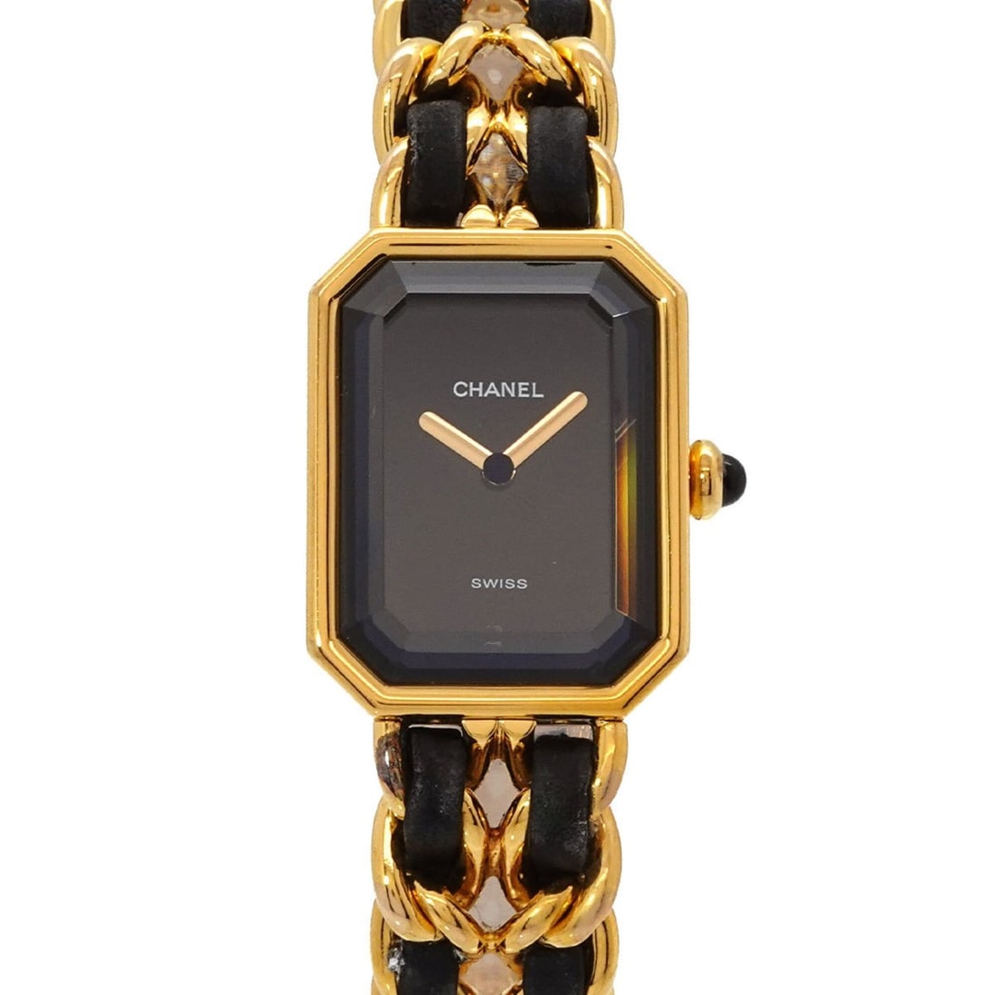 Chanel Premiere H0001 Women's Watch, Size M, Black & Gold, Quartz Movement.: --- Catalog ---Category: SizeWrist Size: 15cm / 5.9''Case Diameter: 20mm / 0.79''Category: DesignType: WristwatchGender: WomenColor (Dial): BlackMaterial (Band): Gold plated, Leather, Stainless steelM