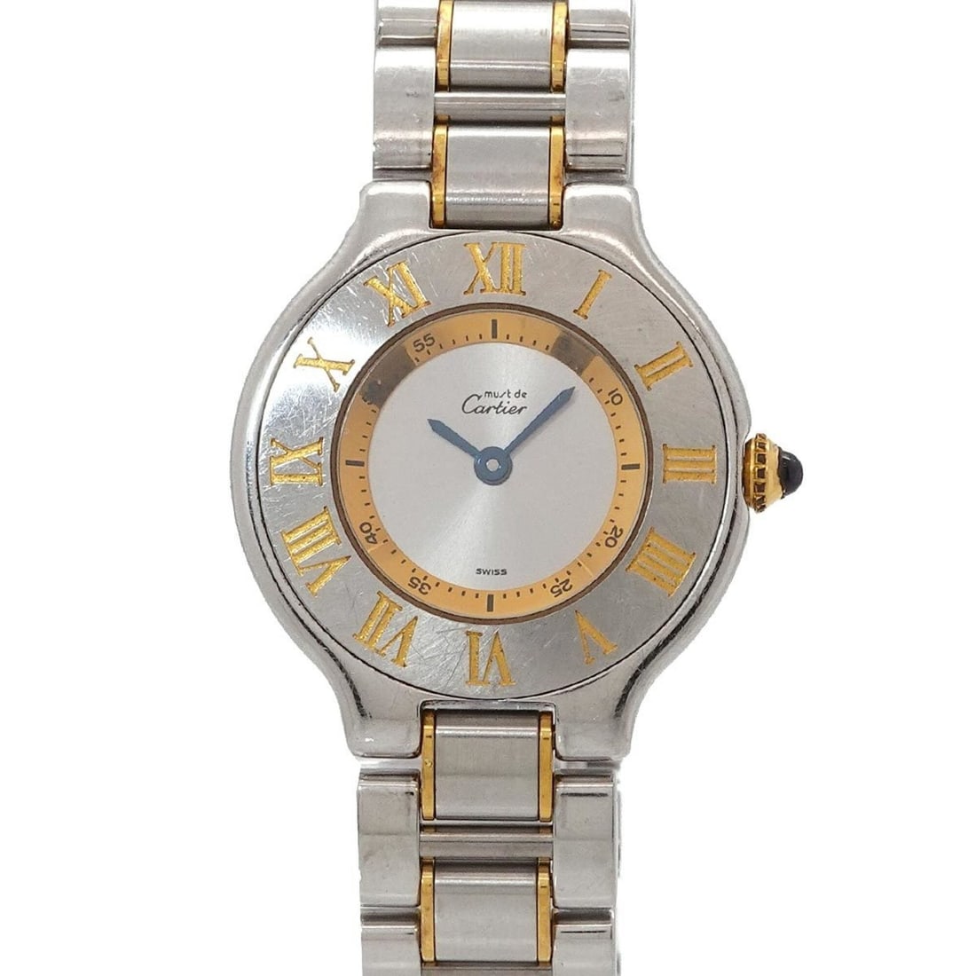 Cartier Must 21 Vingt-et-un Two-Tone W10073R6 Women's Watch Silver Quartz: --- Catalog ---Category: SizeWrist Size: 15.5cm / 6.1''Case Diameter: 28mm / 1.1''Category: DesignType: WristwatchGender: WomenColor (Dial): SilverMaterial (Band): Gold plated, Stainless steelMaterial