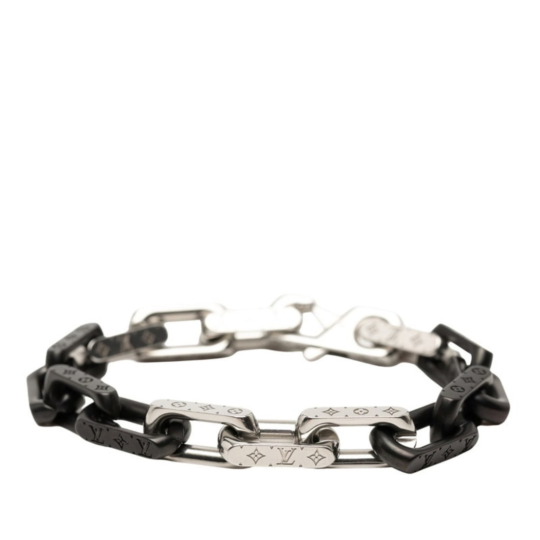 Louis Vuitton Bracelet Chain Monogram M00687 Silver Black Metal Men's LOUIS VUITTON: --- Catalog ---Category: SizeWidth: 9mm / 0.35''Length: 19cm / 7.48''Total Length: 22.5cm / 8.85''Category: DesignType: Charm braceletColor: Black, SilverGender: MenMaterial: MetalCategory: GeneralLin