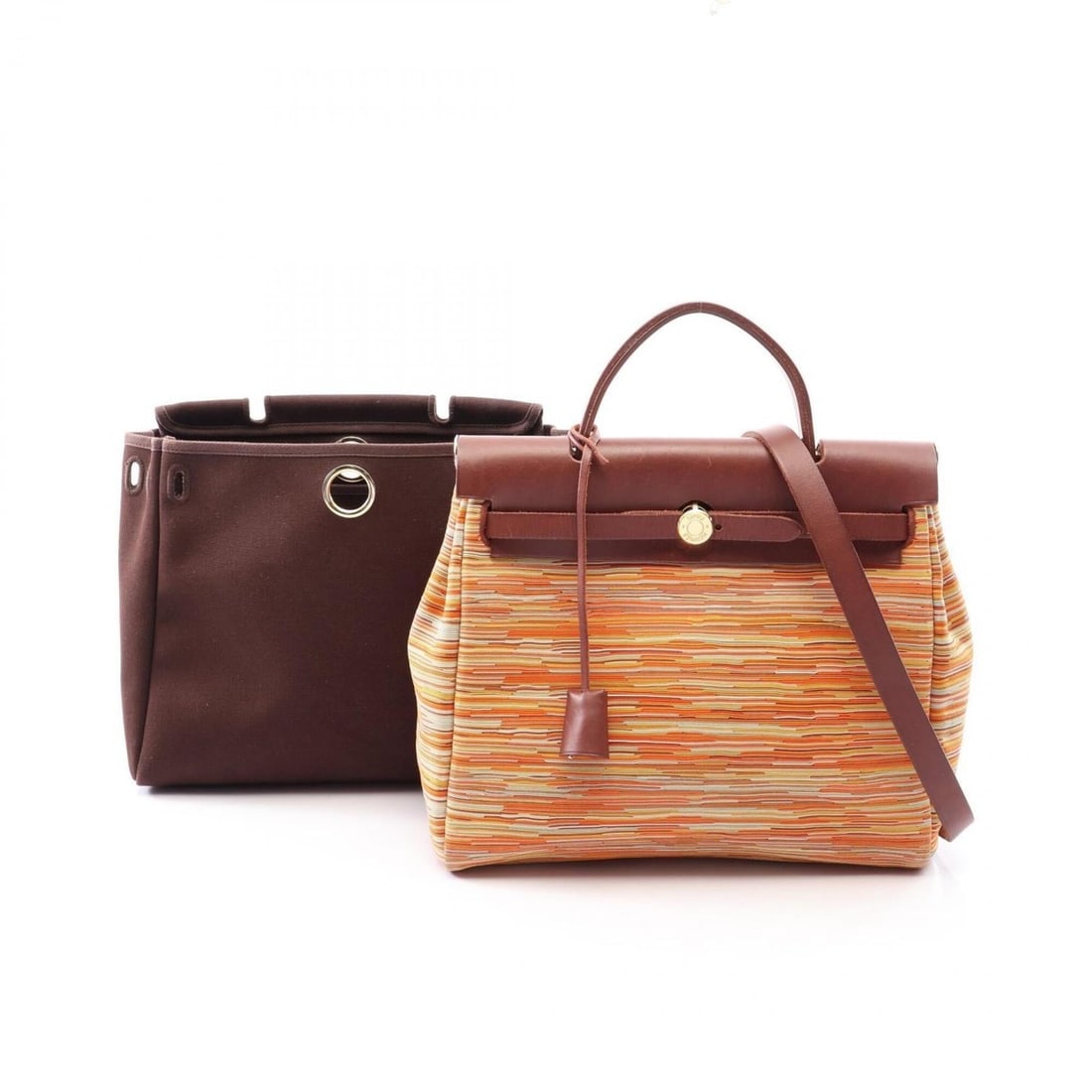 Hermes Herbag PM 2-way handbag, Toile Officier Vibrato, women's, brown/multicolor.: --- Catalog ---Category: SizeSize (HxWxD): 25cm x 30cm x 11cm / 9.84'' x 11.81'' x 4.33''Category: DesignType: HandbagColor: Brown, Multi-colorGender: WomenMaterial: Toile officier , Vibrato leather C
