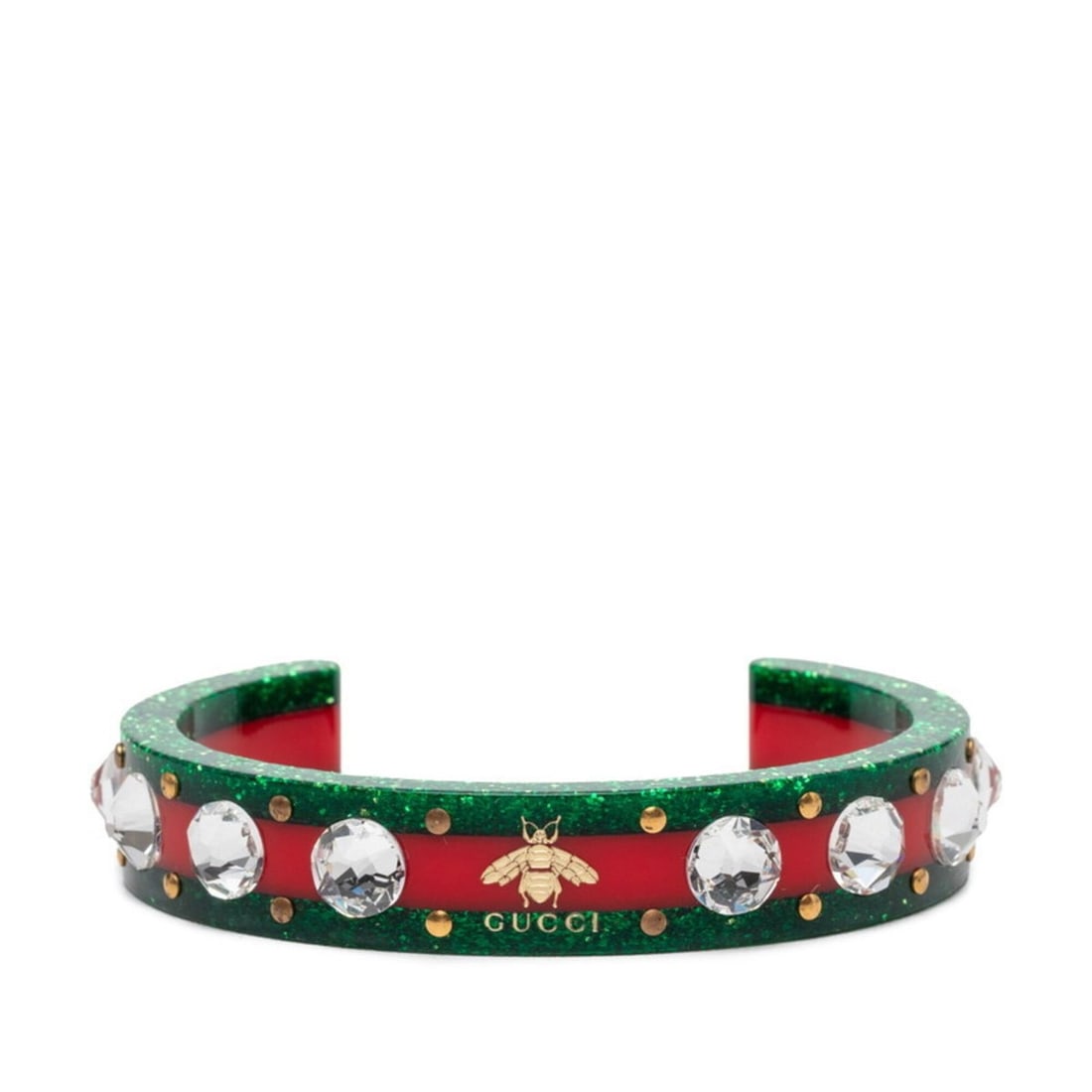 Gucci Sherry Line Bee Bangle Red Green Plastic Crystal Women's GUCCI: --- Catalog ---Category: SizeTotal Length: 15cm / 5.9''Category: DesignType: BangleColor: Green, Red colorGender: WomenMaterial: PlasticCategory: GeneralBrand: Gucci--- Item List ---Section: