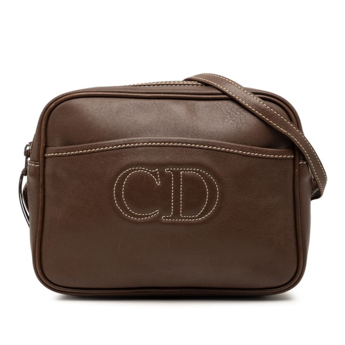 Christian Dior Dior Crossbody Shoulder Bag with CD Logo, Brown Leather, Women's: --- Catalog ---Category: SizeSize (HxWxD): 14cm x 18cm x 5cm / 5.51'' x 7.08'' x 1.96''Category: DesignType: Shoulder bagColor: BrownGender: WomenMaterial: Leather Category: GeneralBrand: Christian
