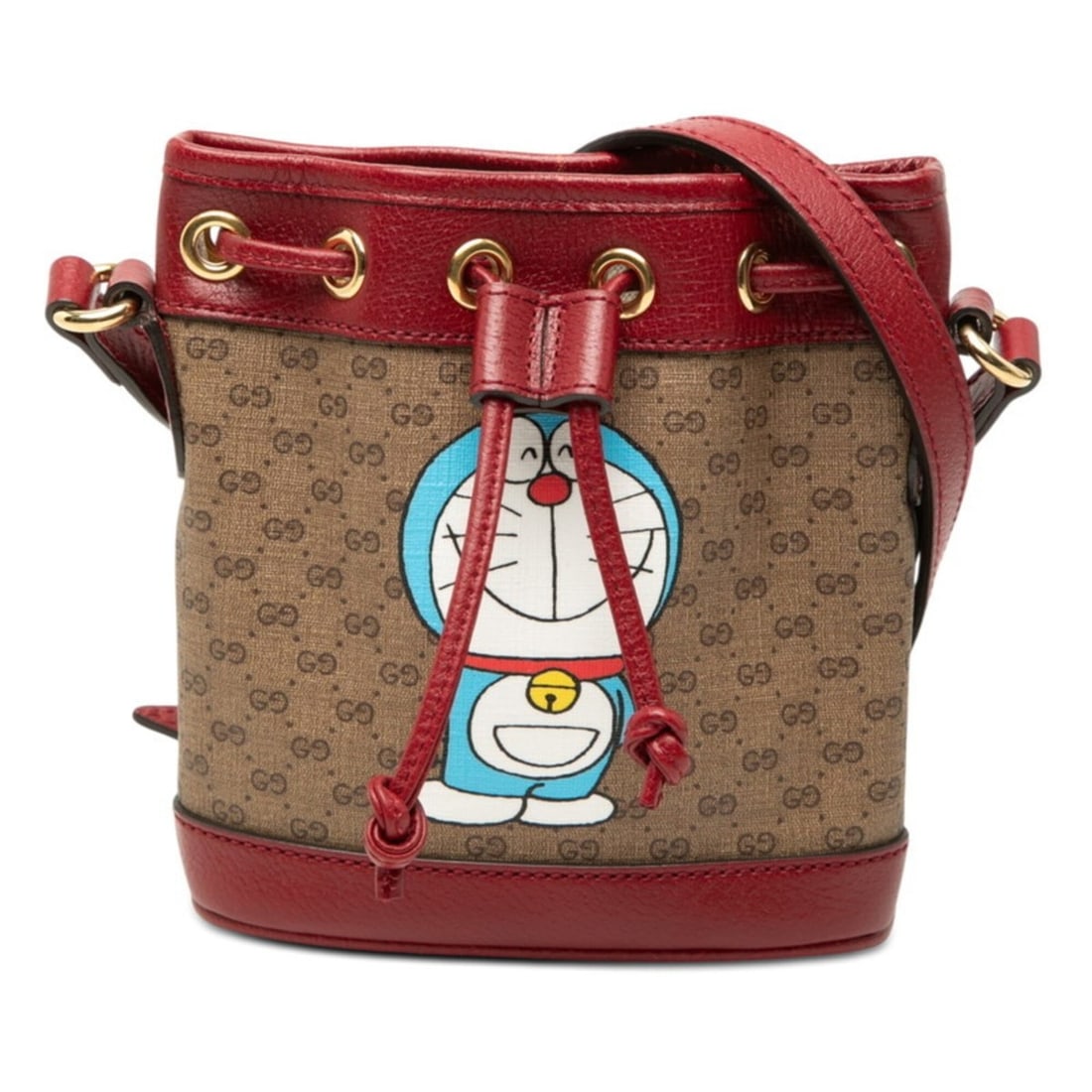 Gucci x Doraemon Mini GG Supreme Bucket Bag Shoulder 647801 Brown Red Leather Women's GUCCI: --- Catalog ---Category: SizeStrap Drop: 55cm / 21.65''Size (HxWxD): 16.5cm x 15cm x 7cm / 6.49'' x 5.9'' x 2.75''Category: DesignType: Shoulder bagColor: Brown, Red colorGender: WomenMaterial: PVC ,