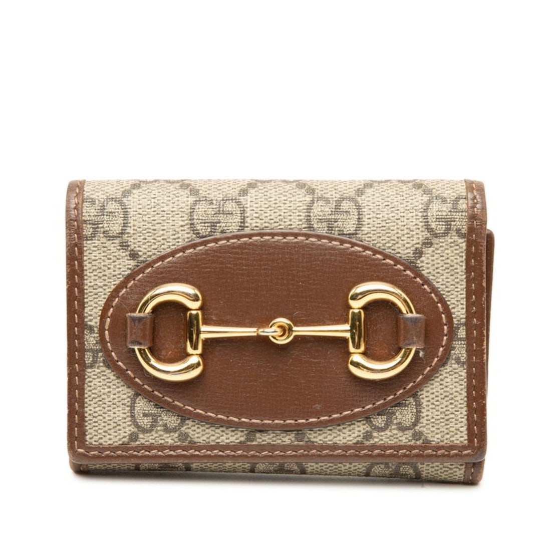 Gucci GG Supreme Horsebit Tri-fold Wallet 644462 Beige Brown Leather Women's GUCCI: --- Catalog ---Category: SizeSize (HxWxD): 7cm x 10.5cm x 3cm / 2.75'' x 4.13'' x 1.18''Category: DesignType: Wallet (tri-fold)Color: Beige brownGender: WomenMaterial: PVC , Leather Category: