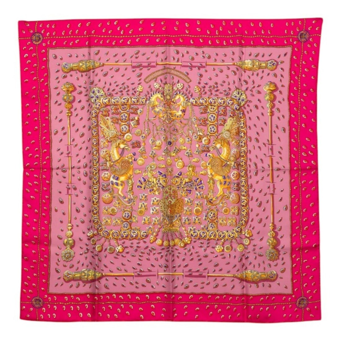 Hermes Carre 90 TRESORS RETROUVES (Hidden Treasures) Scarf/Muffler, Pink Multicolor Silk, Women's.: --- Catalog ---Category: SizeSize (LxW): 87.5cm x 88cm / 34.44'' x 34.64''Category: DesignType: ScarfColor: Multi-color, PinkGender: WomenMaterial: Silk Category: GeneralBrand: Hermes--- Item List ---