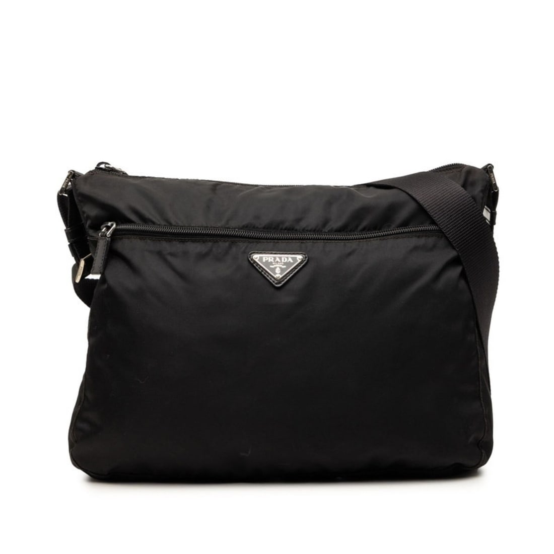 Prada Triangle Logo Plate Crossbody Shoulder Bag, Black Nylon, Women's PRADA: --- Catalog ---Category: SizeSize (HxWxD): 27cm x 34cm x 7cm / 10.62'' x 13.38'' x 2.75''Category: DesignType: Shoulder bagColor: BlackGender: WomenMaterial: Nylon Category: GeneralBrand: Prada--- Ite