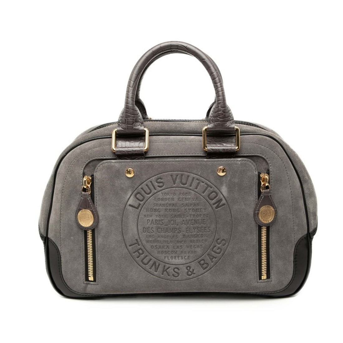 Louis Vuitton Cruise Stamp Bag GM Handbag M95237 Gray Black Suede Leather Women's LOUIS VUITTON: --- Catalog ---Category: SizeSize (HxWxD): 24cm x 38cm x 14cm / 9.44'' x 14.96'' x 5.51''Category: DesignType: HandbagColor: Black, GrayGender: WomenMaterial: Suede , Leather Category: GeneralLine: Cr