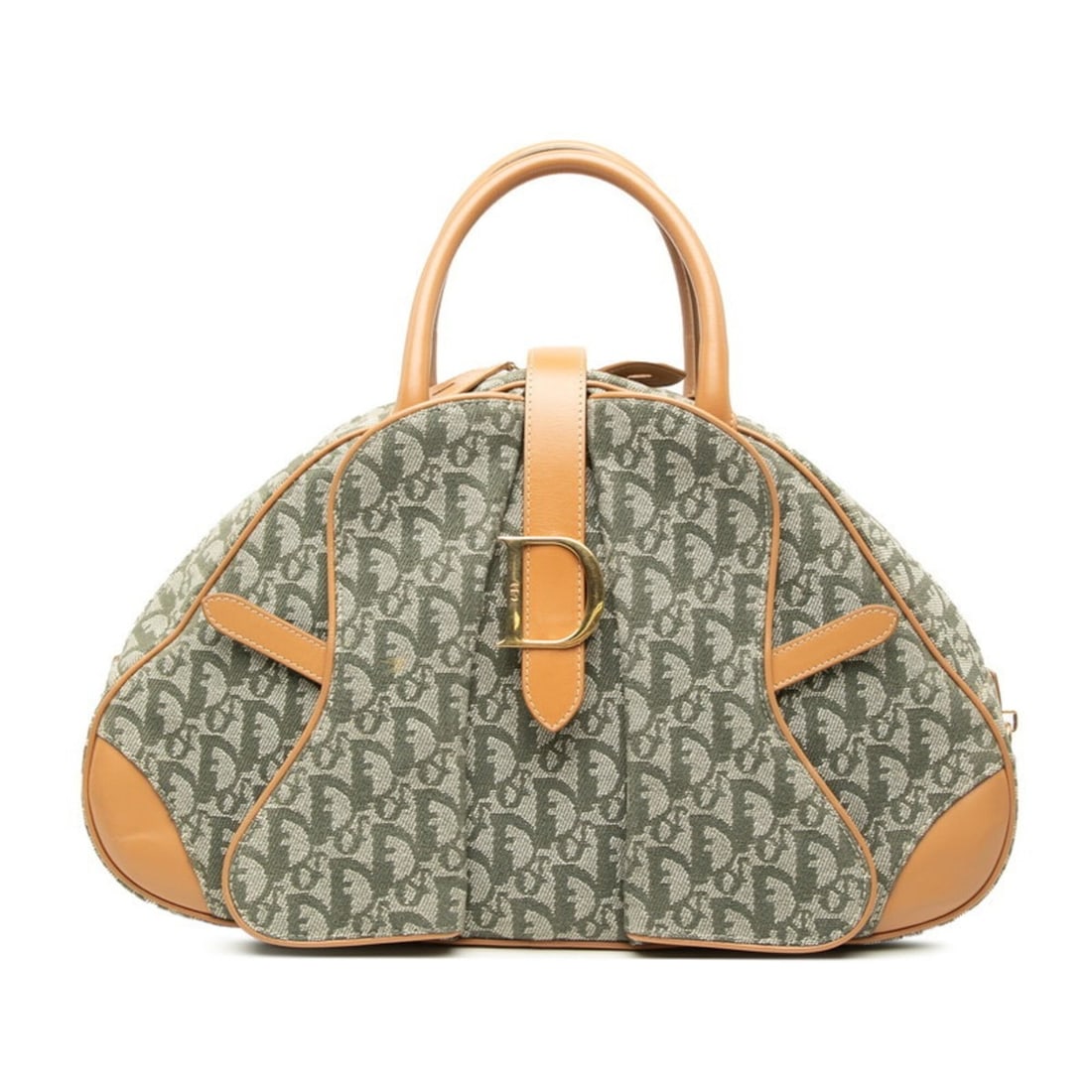 Christian Dior Dior Trotter Double Saddle Bag Jacquard Handbag Green Beige Canvas Leather Women's (1 of 12)