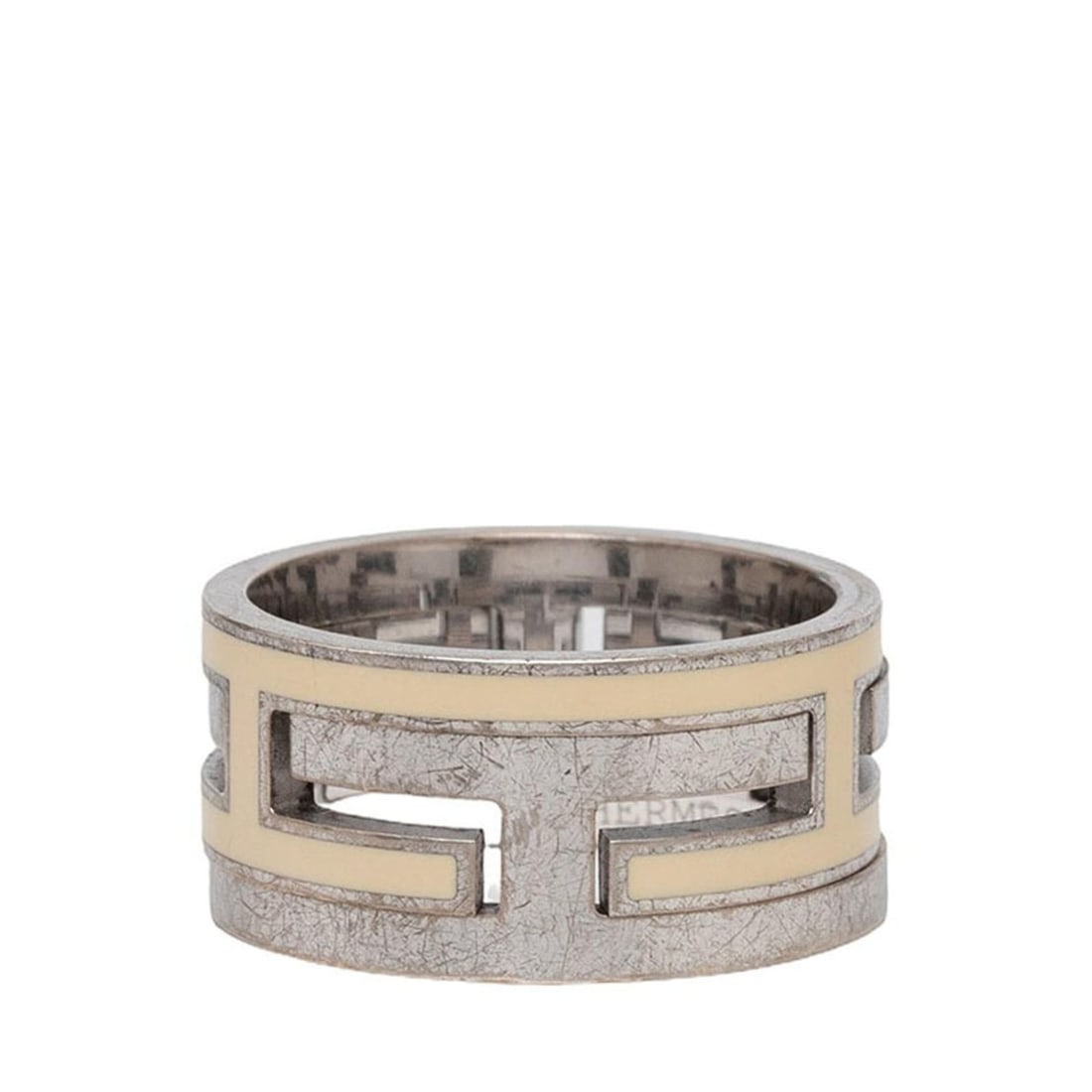 Hermes Move H Ring, Size #53, Ivory, SV925 Silver, Women's.: --- Catalog ---Category: SizeJP Size: 12US Size: 6.5Category: DesignType: Band ringColor: SilverGender: WomenMaterial: Silver 925Category: GeneralBrand: Hermes--- Item List ---Section: ConditionRankin
