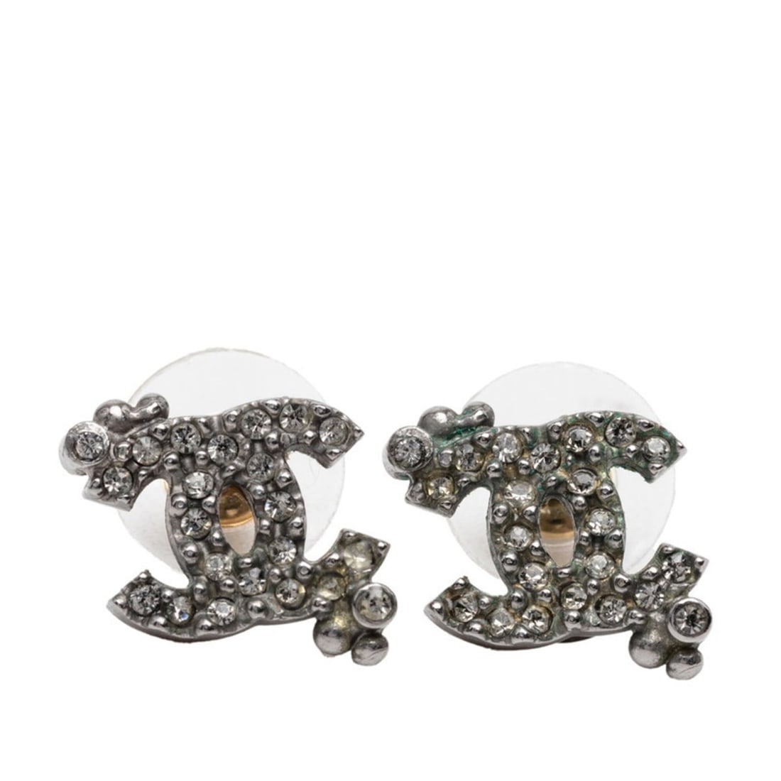 Chanel Coco Mark Stud Earrings, 09P Engraving, Silver Metal Rhinestone, Women's CHANEL (1 of 8)