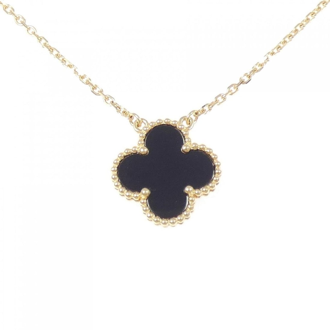 Van Cleef & Arpels Vintage Alhambra Necklace: --- Catalog ---Category: SizePendant Size: 15.2mm x 14.8mm / 0.59'' x 0.58''Neck Circumference: 37 cm - 41 cm / 14.56'' - 16.14''Category: DesignColor: Yellow goldStone: OnyxGender: WomenMaterial: