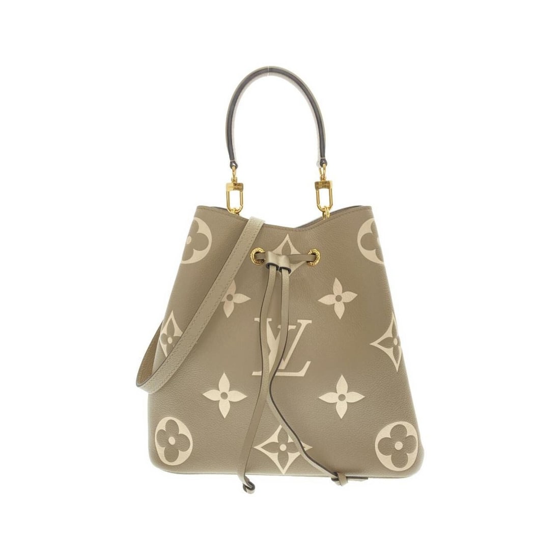 Louis Vuitton Bicolor Monogram Empreinte Neo Noe MM M45555 Shoulder Bag: --- Catalog ---Category: SizeSize (HxWxD): 25cm x 26cm x 17cm / 9.84'' x 10.23'' x 6.69''Category: DesignType: Shoulder bagColor: Beige, TourterelleGender: WomenMaterial: Leather Leather/Fur Type: