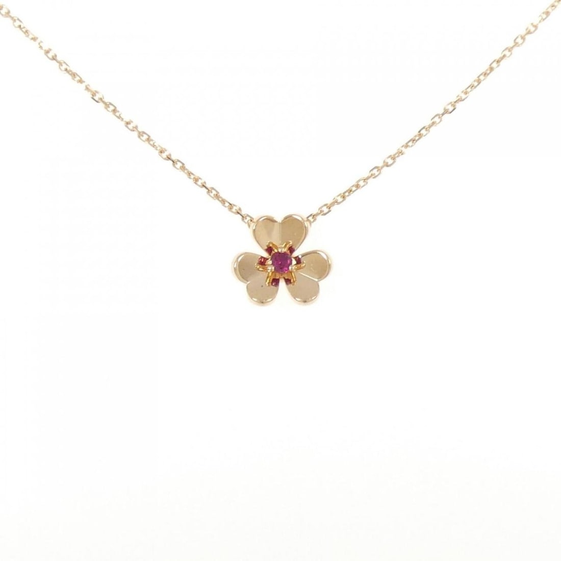 Van Cleef & Arpels Frivole Mini Necklace: --- Catalog ---Category: SizePendant Size: 10mm x 10.9mm / 0.39'' x 0.42''Neck Circumference: 38 cm - 40 cm / 14.96'' - 15.74''Category: DesignColor: Pink goldStone: RubyGender: WomenMaterial: Pink