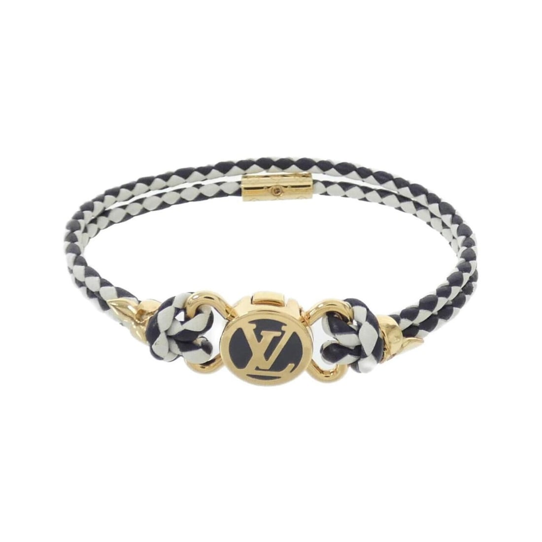 Louis Vuitton Bracelet LV Click It M8627: --- Catalog ---Category: SizeLength: 17cm / 6.69''Category: DesignType: Charm braceletColor: Black, GoldGender: Men,WomenCategory: GeneralMPN: M8627Brand: Louis Vuitton--- Item List ---Section: