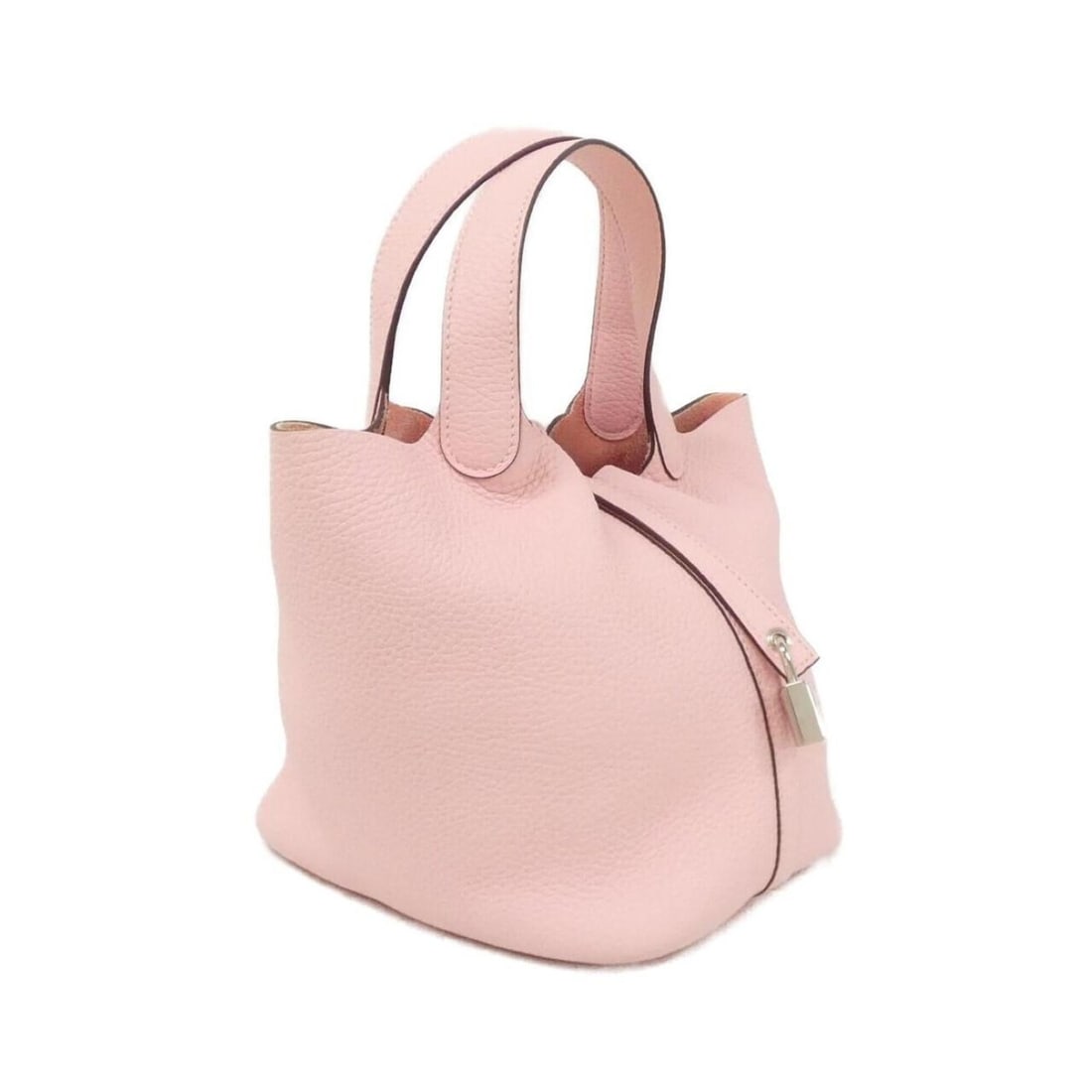 Hermes Picotin Lock PM 056289CK Handbag: --- Catalog ---Category: SizeSize (HxWxD): 19cm x 18cm x 13.5cm / 7.48'' x 7.08'' x 5.31''Category: DesignType: HandbagColor: Rose sakuraGender: WomenMaterial: Taurillon clemence leather Hardware