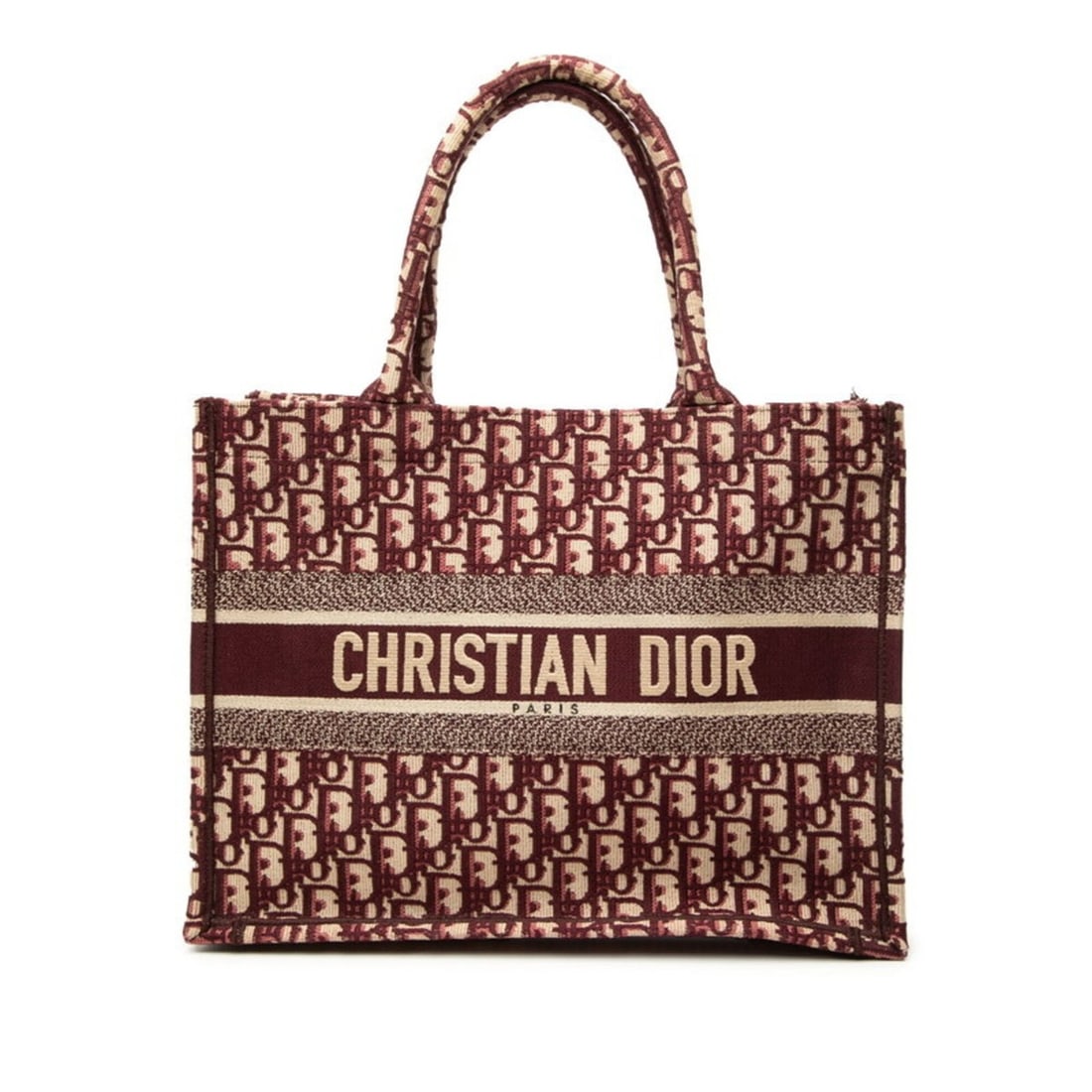 Christian Dior Dior Oblique Embroidery Book Tote Medium Bag Shoulder Wine Red Beige Canvas Women's (1 of 10)