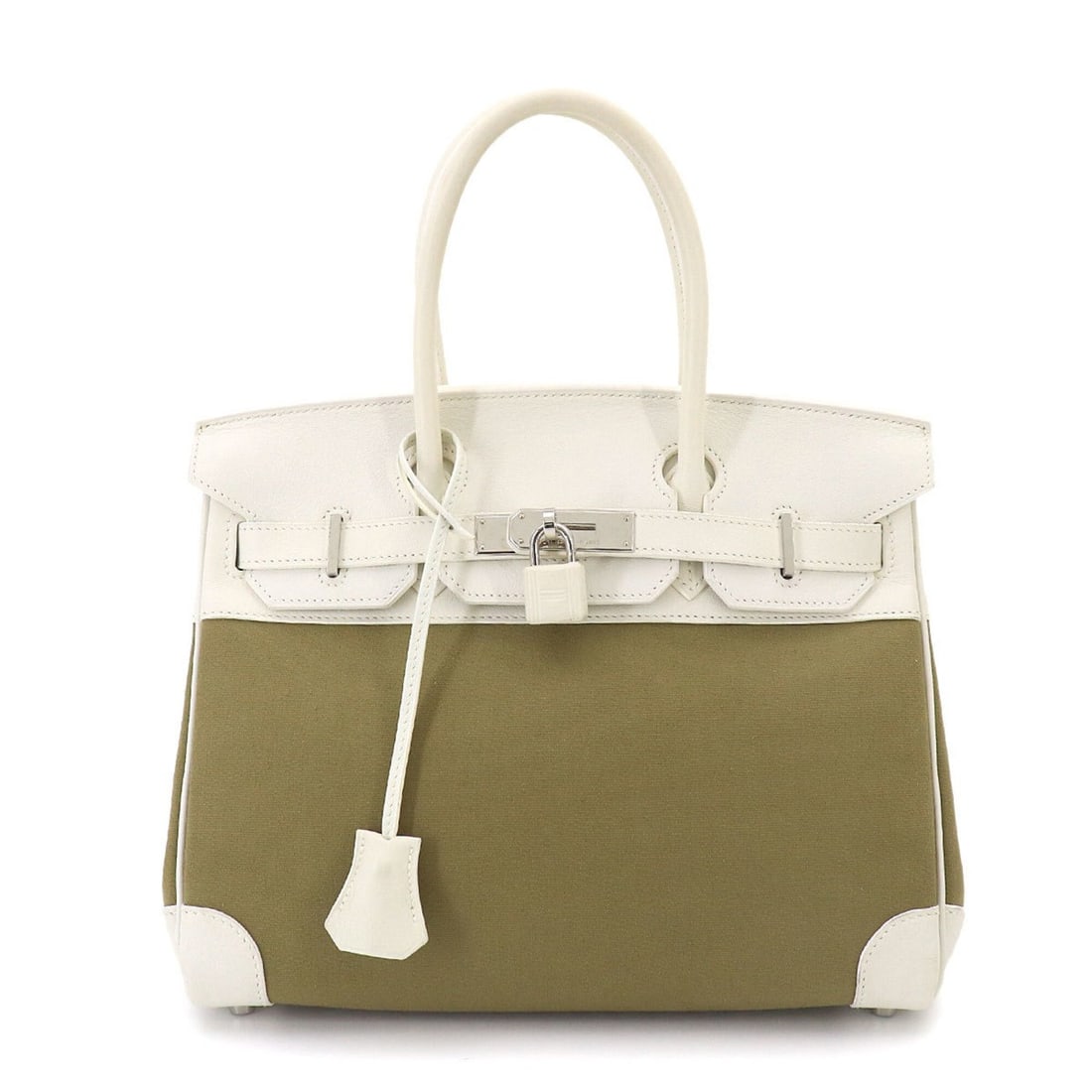 Hermes Birkin 30, Toile Officier Swift leather, Khaki/White, ?M stamp, Silver hardware. (1 of 10)