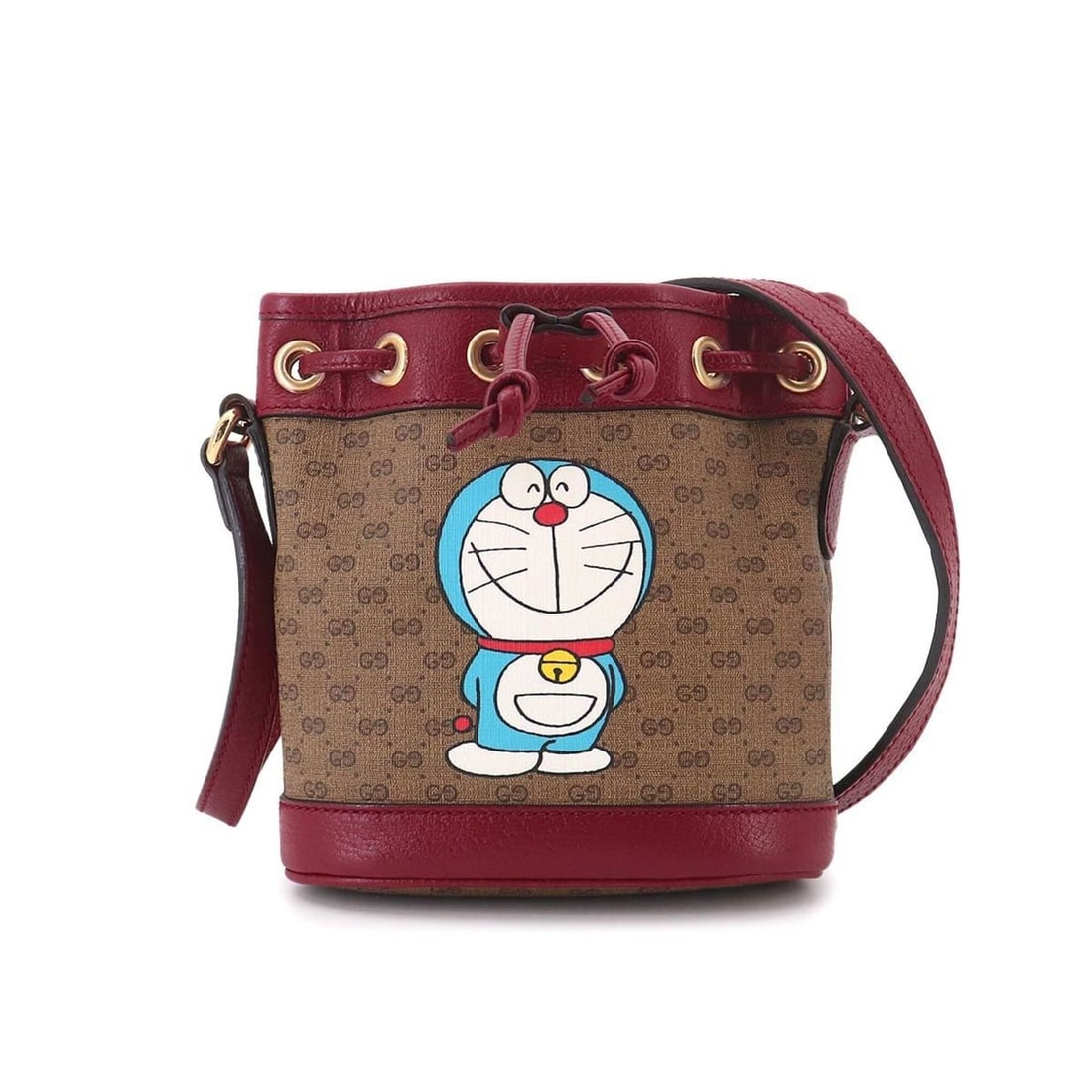 Gucci Doraemon Mini GG Supreme Bucket Bag Shoulder Handbag Brown Red 647801: --- Catalog ---Category: SizeSize (HxWxD): 17cm x 15cm x 7cm / 6.69'' x 5.9'' x 2.75''Category: DesignType: Handbag, Shoulder bagColor: Brown, Red colorGender: WomenMaterial: GG Supreme , Leather Cate
