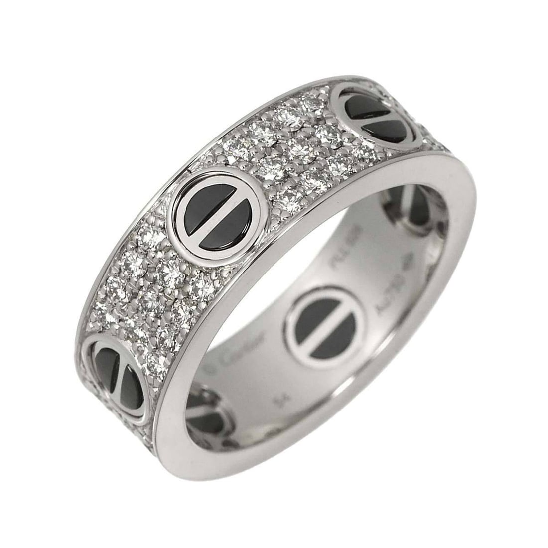 Cartier Love Ring #54, Pave Diamonds, Ceramic, 18K White Gold (750): --- Catalog ---Category: SizeUS Size: 7Brand Size: 54Category: DesignType: Band ringGender: WomenMaterial: White gold (18K)Category: GeneralBrand: Cartier--- Item List ---Section: ConditionRanking: Ra