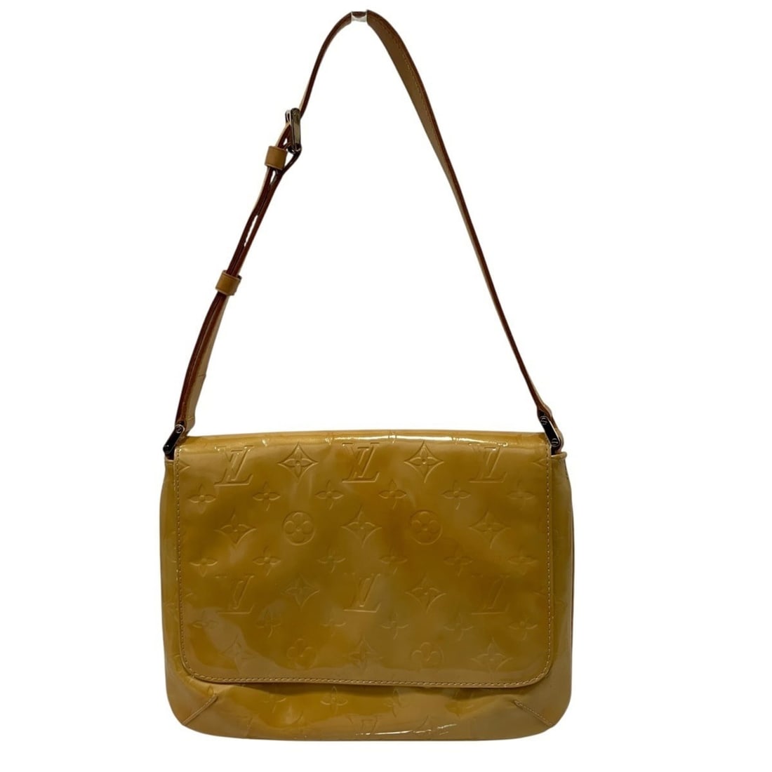 Louis Vuitton Thompson Street Shoulder Bag, Monogram Vernis Enamel, M91008: --- Catalog ---Category: SizeSize (HxWxD): 21cm x 26cm x 4cm / 8.26'' x 10.23'' x 1.57''Strap Length: 60cm - 72cm / 23.62'' - 28.34''Category: DesignType: Shoulder bagColor: Lime yellowGender: WomenMa