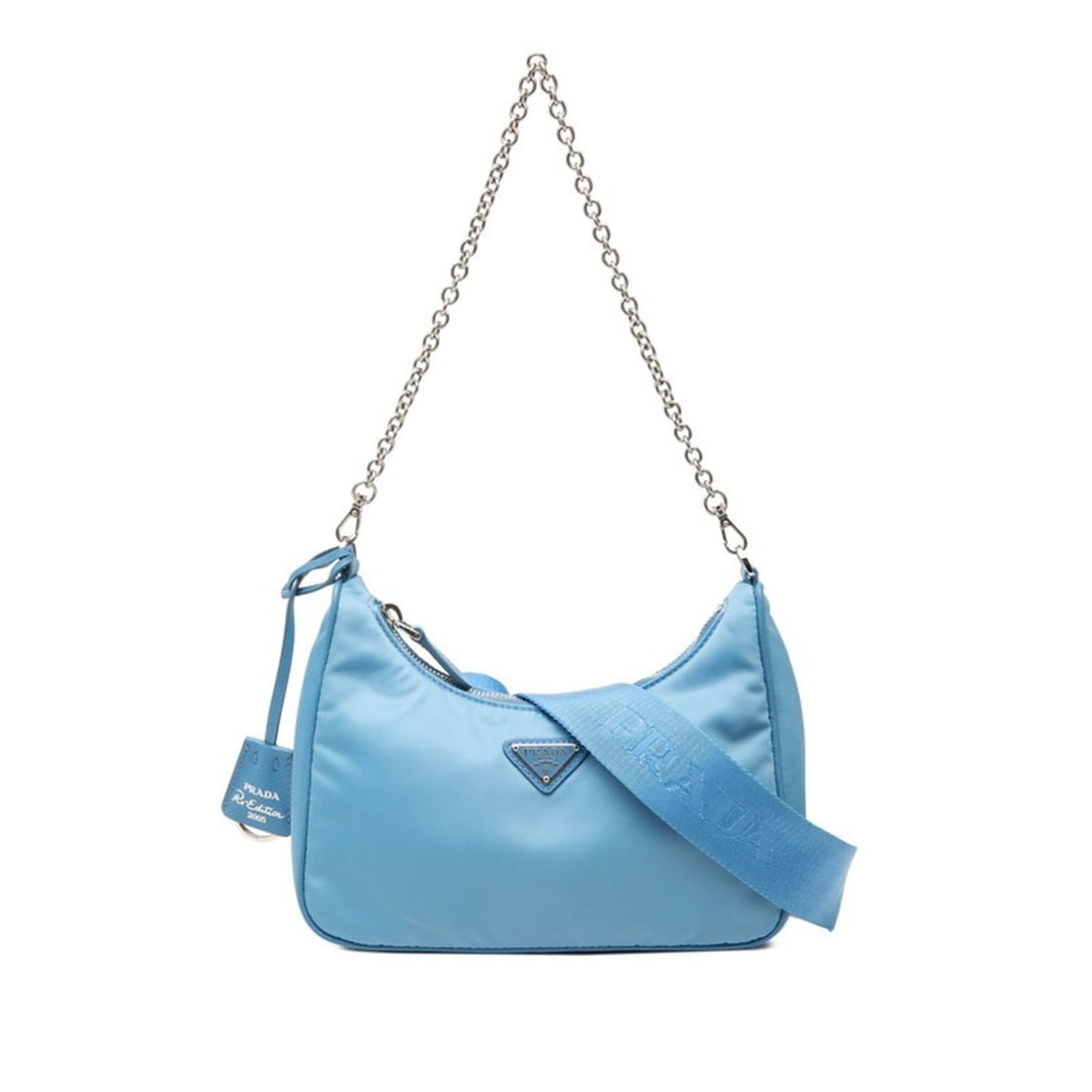 Prada Triangle Logo Plate Chain Handbag/Shoulder Bag 2-Way Blue Nylon Leather Women's PRADA: --- Catalog ---Category: SizeSize (HxWxD): 16cm x 21.5cm x 6cm / 6.29'' x 8.46'' x 2.36''Category: DesignType: Handbag, Shoulder bagColor: BlueGender: WomenMaterial: Nylon , Leather Category: GeneralB