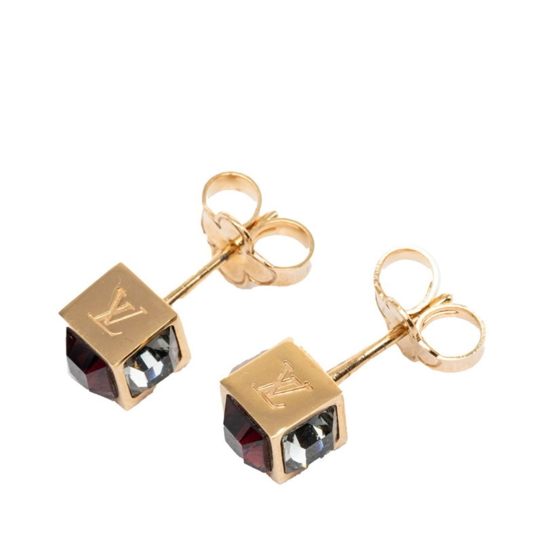 Louis Vuitton Gamble Cube Stud Earrings M75479 Gold Plated Swarovski Women's LOUIS VUITTON (1 of 10)