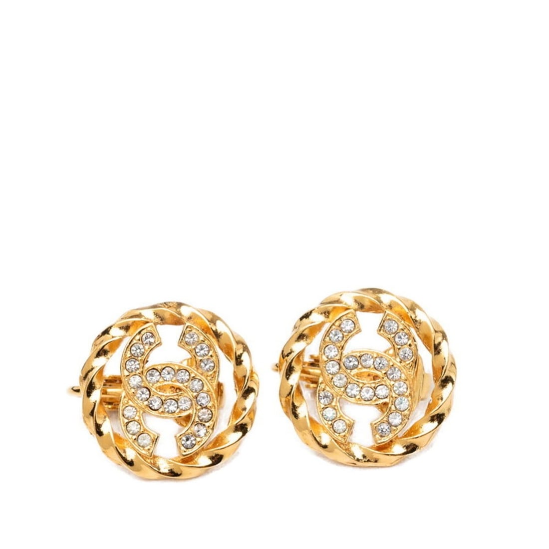 Chanel Coco Mark Round Earrings, Gold Plated, Rhinestone, Women's CHANEL: --- Catalog ---Category: SizeSize (HxWxD): 18.00mm x 17.80mm / 0.71'' x 0.70''Category: DesignType: Clip earringsColor: GoldGender: WomenMaterial: RhinestoneCategory: GeneralBrand: Chanel--- Item List