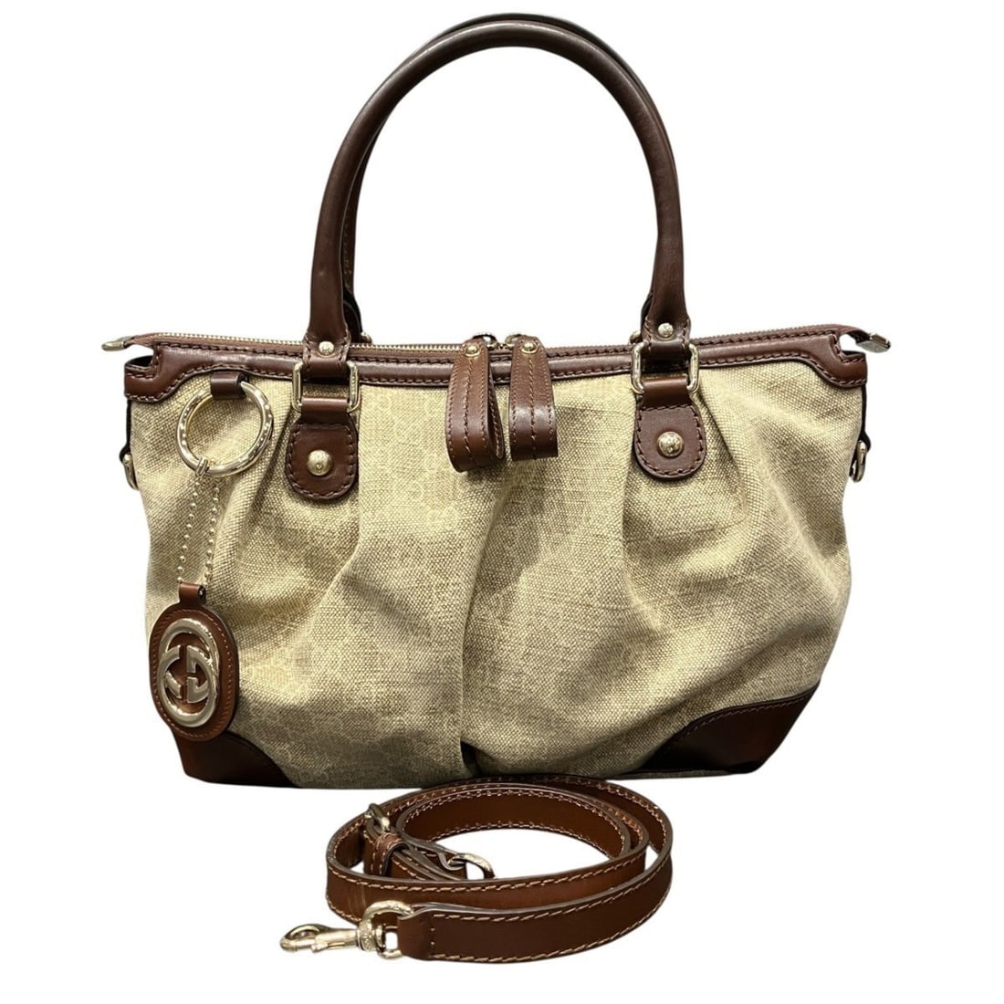 Gucci Sukey Handbag GG Canvas Leather 247902: --- Catalog ---Category: SizeSize (HxWxD): 25cm x 32cm x 16cm / 9.84'' x 12.59'' x 6.29''Category: DesignType: HandbagColor: Beige, Brown, GoldGender: WomenMaterial: Canvas , Leather Category: General