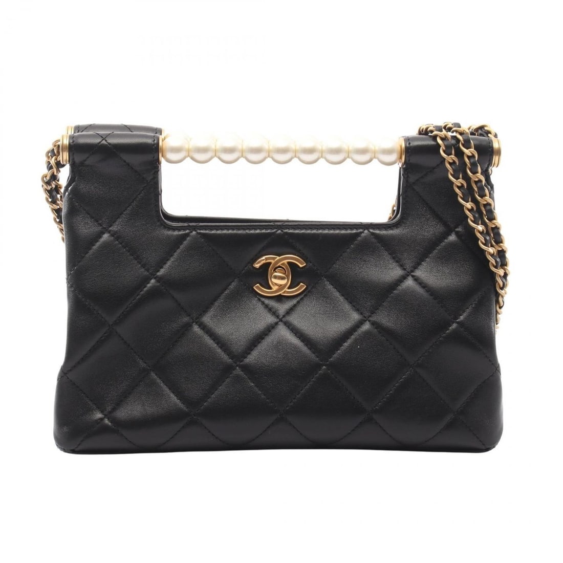 Chanel Matelassé Pearl Handle 2-Way Shoulder Bag/Handbag, Lambskin Leather, Women's, Black (1 of 12)