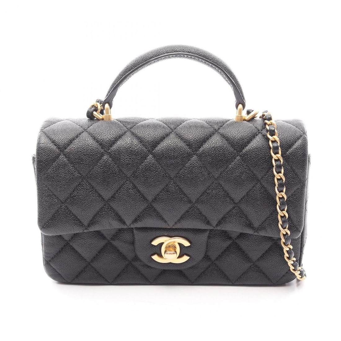 Chanel Matelassé Top Handle Mini Flap 2-Way Shoulder Bag/Handbag, Leather, Women's, Black (AS2431): --- Catalog ---Category: SizeSize (HxWxD): 13cm x 19cm x 6cm / 5.11'' x 7.48'' x 2.36''Strap Length: 117cm / 46.06''Handle Length: 15cm / 5.9''Category: DesignType: Handbag, Shoulder bagColor: BlackGe