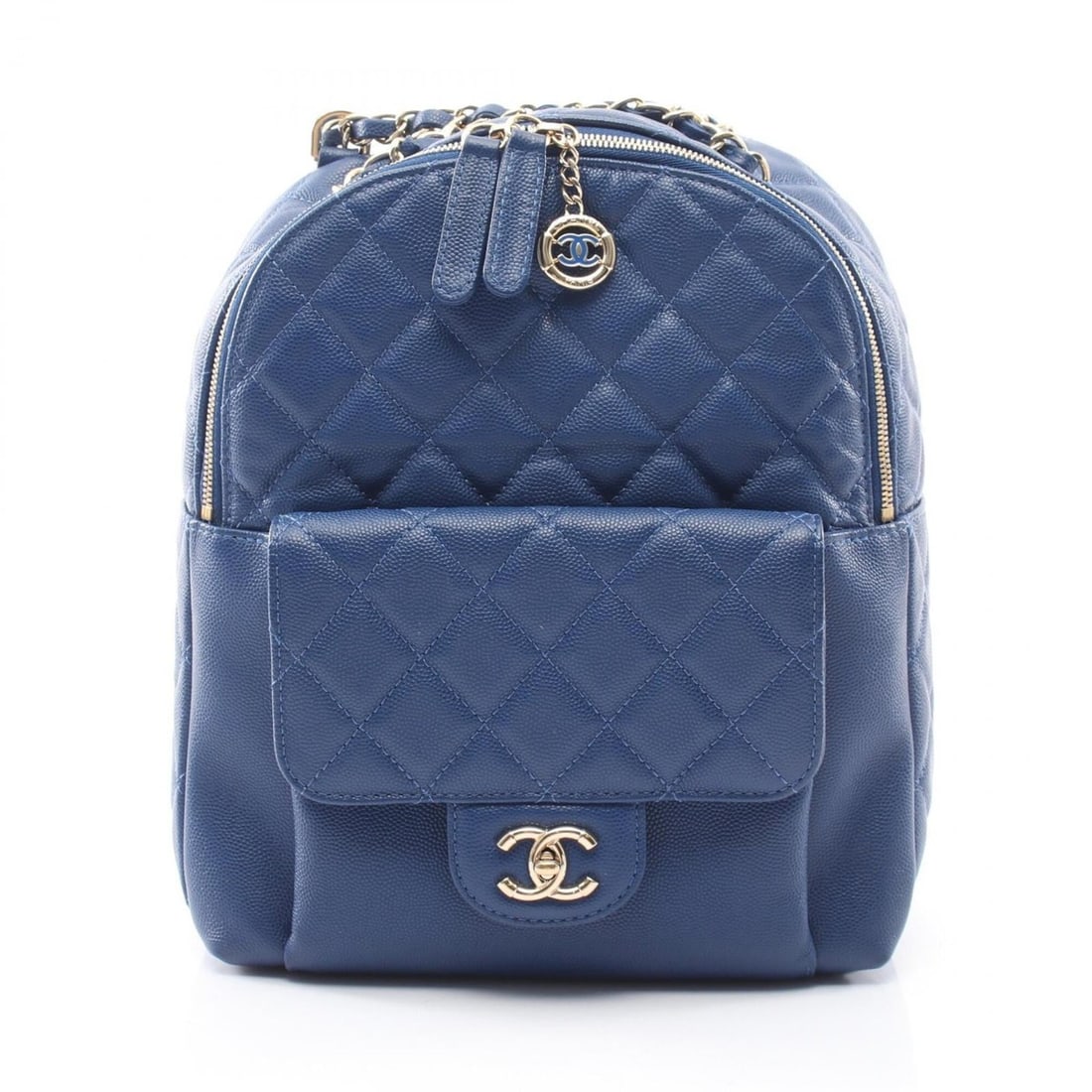 Chanel Matelassé Backpack/Handbag, Caviar Leather (Grained Calfskin), Women's, Blue: --- Catalog ---Category: SizeSize (HxWxD): 25cm x 22cm x 7.5cm / 9.84'' x 8.66'' x 2.95''Strap Length: 68.5cm - 73.5cm / 26.96'' - 28.93''Category: DesignType: BackpackColor: BlueGender: WomenMaterial