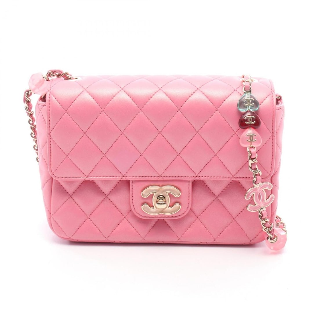 Chanel Matelassé Mini Flap Bag, Shoulder Handbag, Leather, Women's, Pink: --- Catalog ---Category: SizeSize (HxWxD): 14cm x 19cm x 6.5cm / 5.51'' x 7.48'' x 2.55''Strap Length: 114cm / 44.88''Category: DesignType: Handbag, Shoulder bagColor: PinkGender: WomenMaterial: Leath