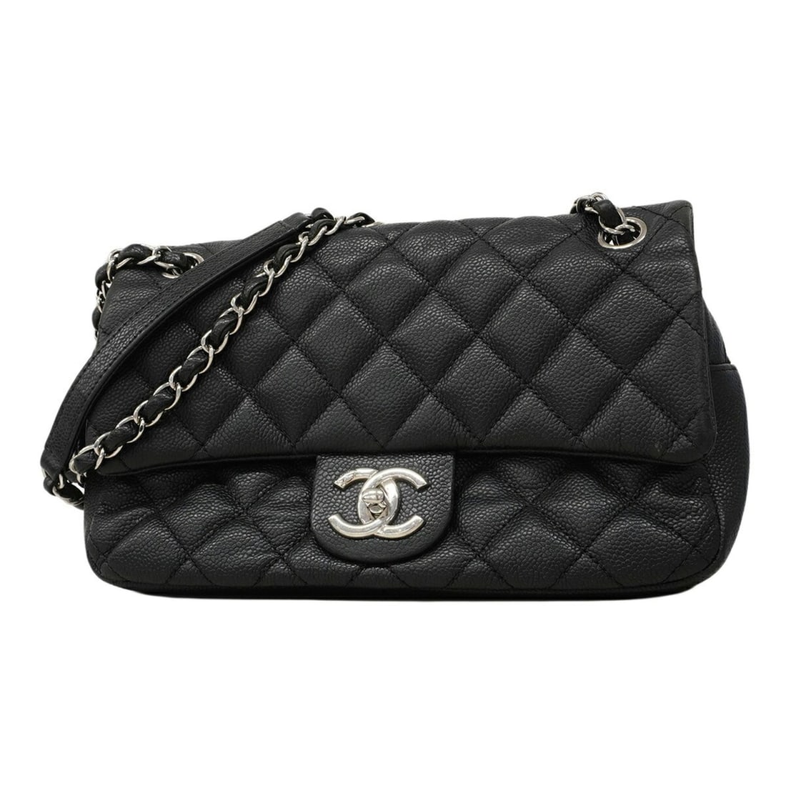 Chanel Matelassé Shoulder Bag, Double Chain, Caviar Leather, Black, Women's, P3043372: --- Catalog ---Category: SizeSize (HxWxD): 16cm x 25cm x 6cm / 6.29'' x 9.84'' x 2.36''Category: DesignType: Shoulder bagColor: BlackGender: WomenMaterial: Grained Calfskin Hardware Color: SilverCateg