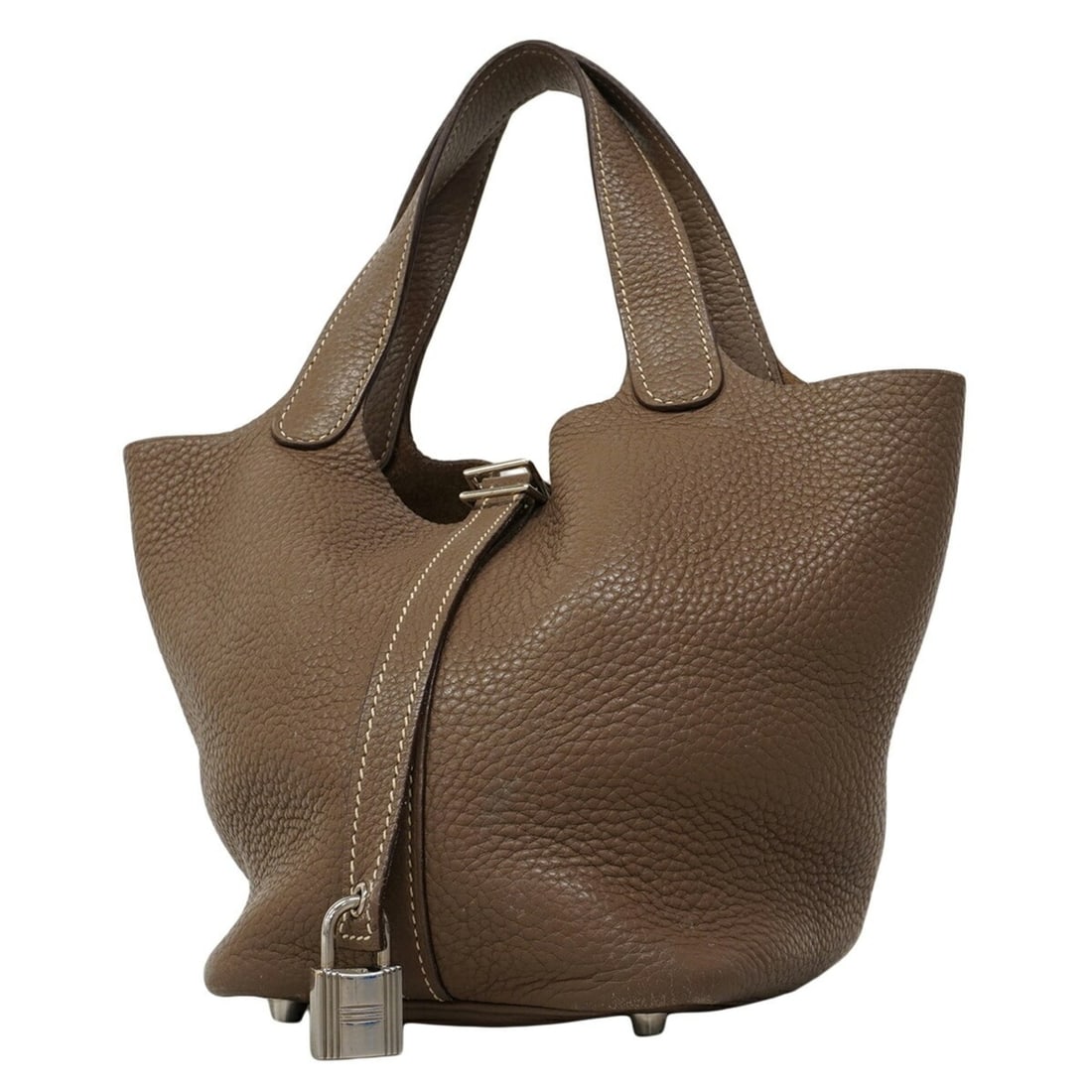 Hermes Picotin Lock PM handbag, Taurillon Clemence leather, Etoupe, ?N stamp, Ladies' P3027056: --- Catalog ---Category: SizeSize (HxWxD): 19cm x 13cm x 18cm / 7.48'' x 5.11'' x 7.08''Category: DesignType: HandbagColor: Etoupe grayGender: WomenMaterial: Taurillon clemence leather Hardware Color:
