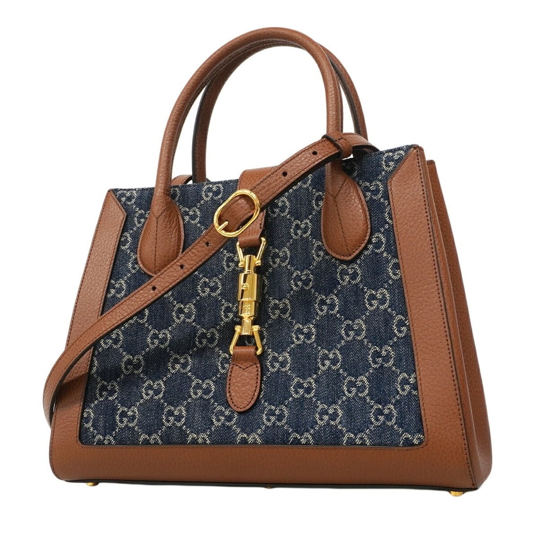 Gucci New Jackie Handbag 649016 Denim Leather Blue Brown 2-way Bag for Women P3025741: --- Catalog ---Category: SizeSize (HxWxD): 22.5cm x 30cm x 10cm / 8.85'' x 11.81'' x 3.93''Category: DesignType: HandbagColor: Blue, BrownGender: WomenMaterial: Denim , Leather Hardware Color: GoldCat
