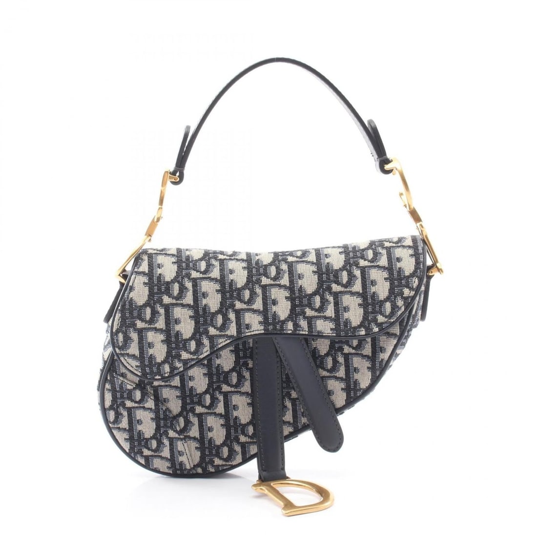 Christian Dior Dior Saddle Bag Mini Oblique Jacquard Handbag, Canvas Leather, Women's, Navy, Beige, (1 of 10)