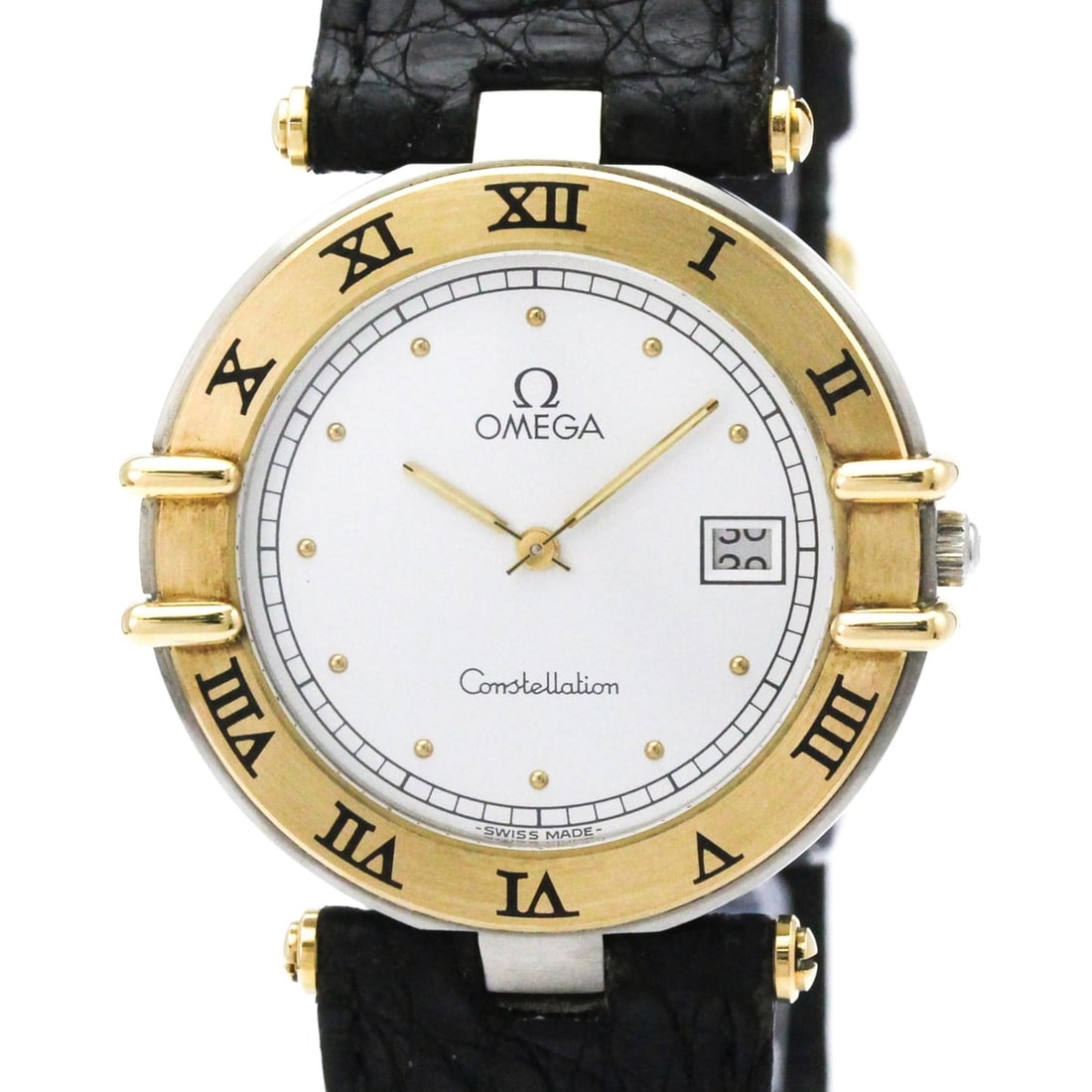 OMEGA Constellation 18K Gold Steel Quartz Mens Watch 396.1080 Polished: --- Catalog ---Category: SizeCase Diameter: 33mm / 1.3''Category: DesignType: WristwatchStyle: Dress/FormalGender: MenColor (Dial): WhiteMaterial (Band): LeatherMaterial (Case): Stainless steel, Yello