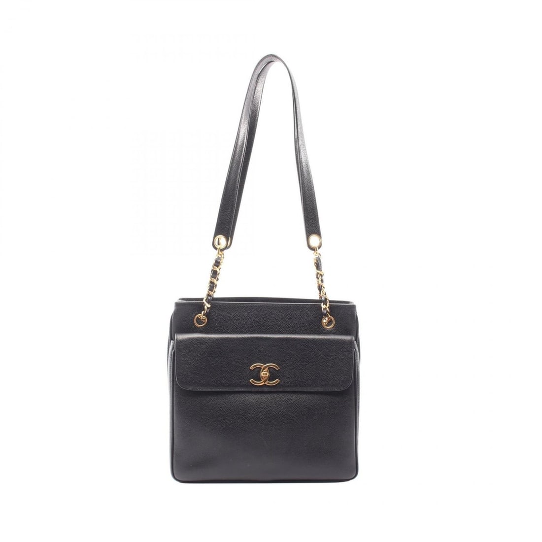 Chanel Coco Mark Tote Bag Handbag, Calfskin Leather, Women's, Black: --- Catalog ---Category: SizeSize (HxWxD): 27cm x 29cm x 6cm / 10.62'' x 11.41'' x 2.36''Strap Length: 86cm / 33.85''Category: DesignType: Handbag, Tote bagColor: BlackGender: WomenMaterial: Leather H