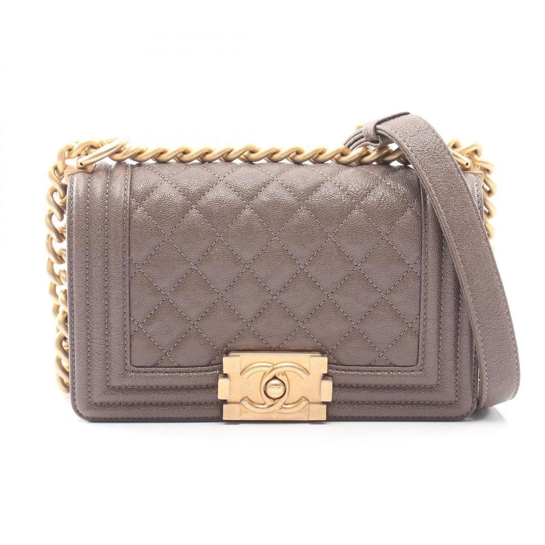 Chanel Boy Small Shoulder Bag/Handbag, Calfskin Leather, Women's, Gray, A67085: --- Catalog ---Category: SizeSize (HxWxD): 12cm x 20cm x 6cm / 4.72'' x 7.87'' x 2.36''Category: DesignType: Handbag, Shoulder bagColor: GrayGender: WomenMaterial: Leather Hardware Color: GoldLeather/