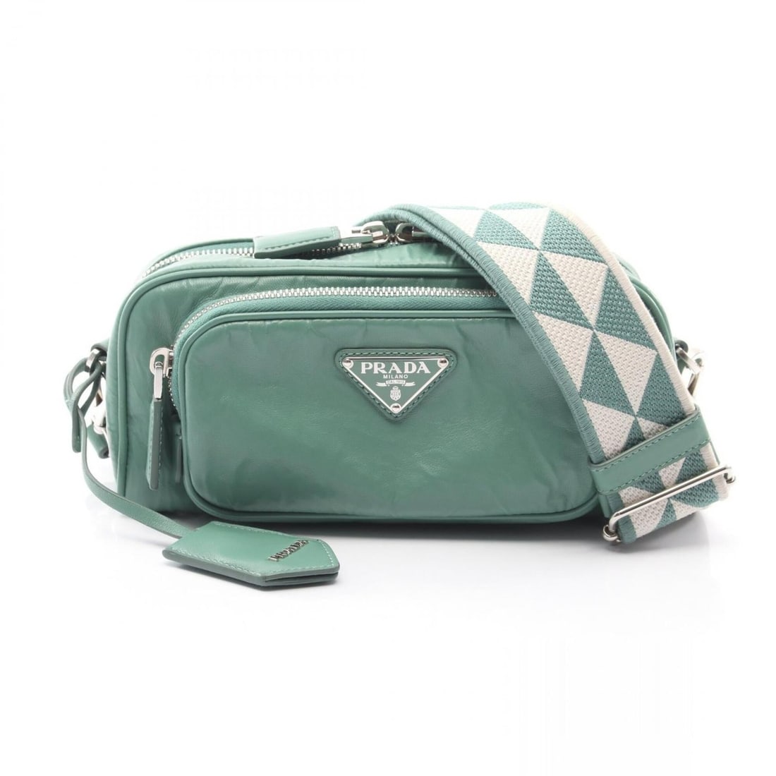 Prada PRADA Triangle Plate Shoulder Bag Handbag Leather Women's Green 1BH198 (1 of 18)