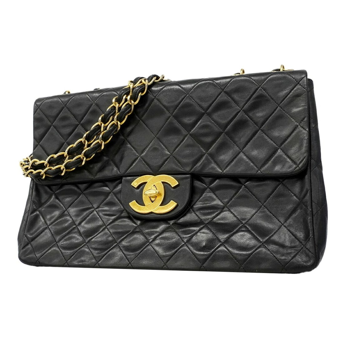 Chanel Shoulder Bag, Large Matelassé, Double Chain, Lambskin, Black, Women's: --- Catalog ---Category: SizeSize (HxWxD): 23cm x 34cm x 9.5cm / 9.05'' x 13.38'' x 3.74''Category: DesignType: Shoulder bagColor: BlackGender: WomenMaterial: Leather Hardware Color: GoldLeather/Fur T