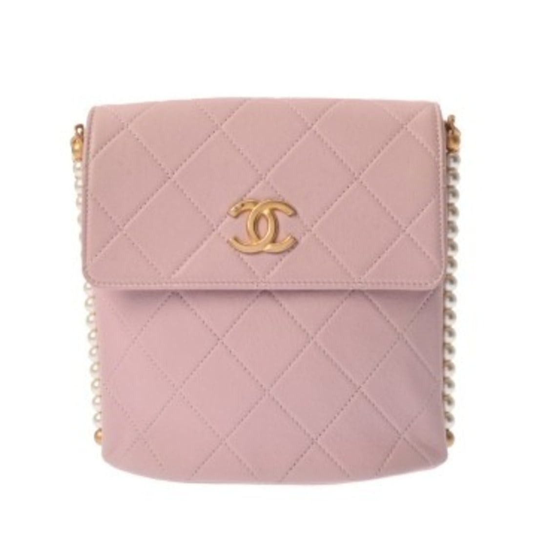CHANEL Matelassé Chain Shoulder Bag, Pink, Women's, Lambskin, Faux Pearl, AB Rank, Used, Ginzo (1 of 11)