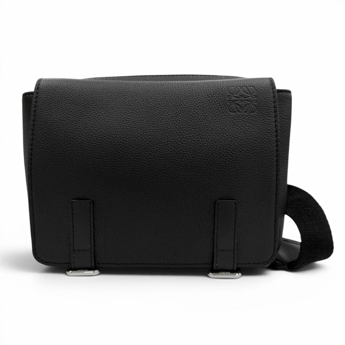 LOEWE B553A72X22 Leather Anagram Logo Military Messenger Shoulder Bag, Black, XS, Made in Portugal, (1 of 19)