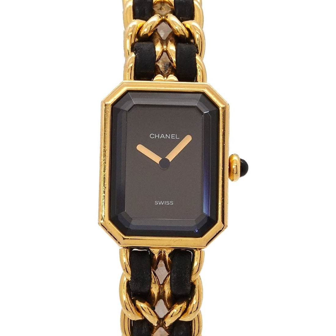 Chanel Premiere H0001 Women's Watch, Size M, Black & Gold, Quartz Movement.: --- Catalog ---Category: SizeWrist Size: 15cm / 5.9''Case Diameter: 20mm / 0.79''Category: DesignType: WristwatchGender: WomenColor (Dial): BlackMaterial (Band): Gold plated, Leather, Stainless steelM