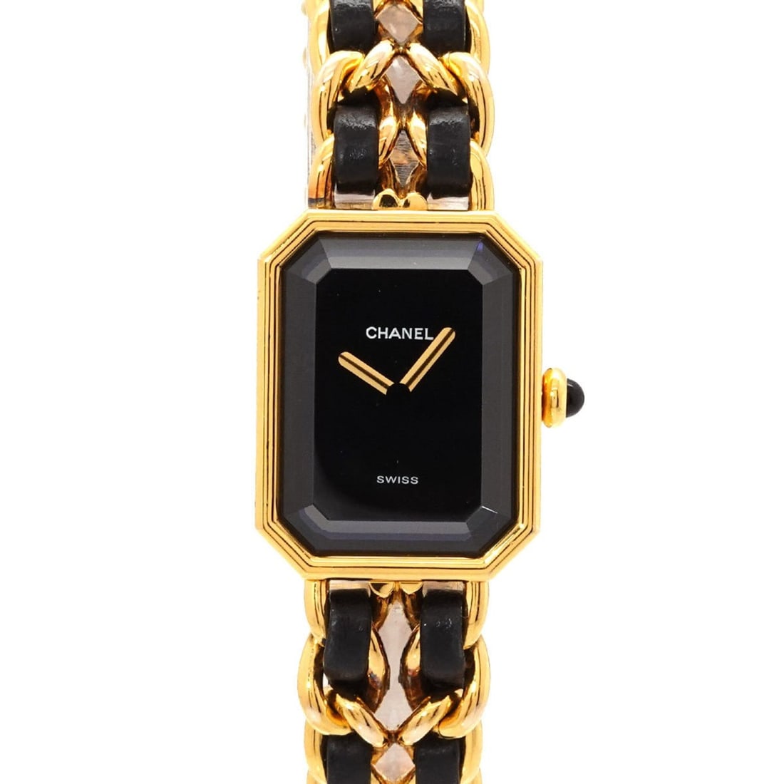 Chanel Premiere Large Size H0001 Women's Watch Black Gold Quartz: --- Catalog ---Category: SizeWrist Size: 16cm / 6.29''Case Diameter: 20mm / 0.79''Category: DesignType: WristwatchGender: WomenColor (Dial): BlackMaterial (Band): Gold plated, Leather, Stainless steel