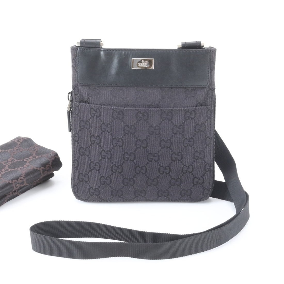 Gucci GG Canvas 019 0349 Leather Shoulder Bag, Crossbody Messenger Black, Men's (1 of 15)