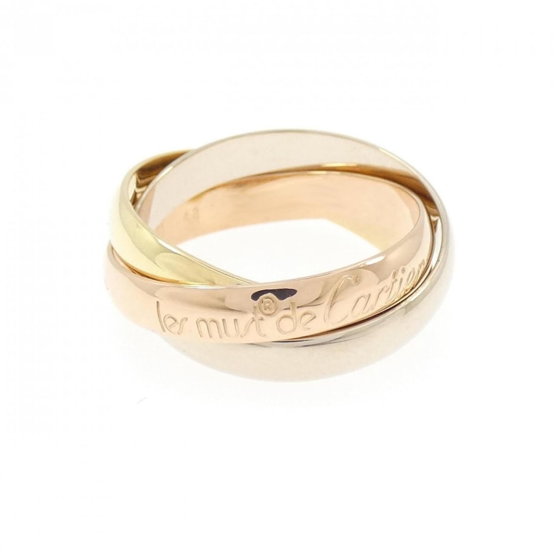 Cartier Trinity Ring: --- Catalog ---Category: SizeUS Size: 4.5Brand Size: 48Category: DesignType: Band ringGender: WomenMaterial: Pink gold (18K), White gold (18K), Yellow gold (18K)Category: GeneralBrand: Cartier---