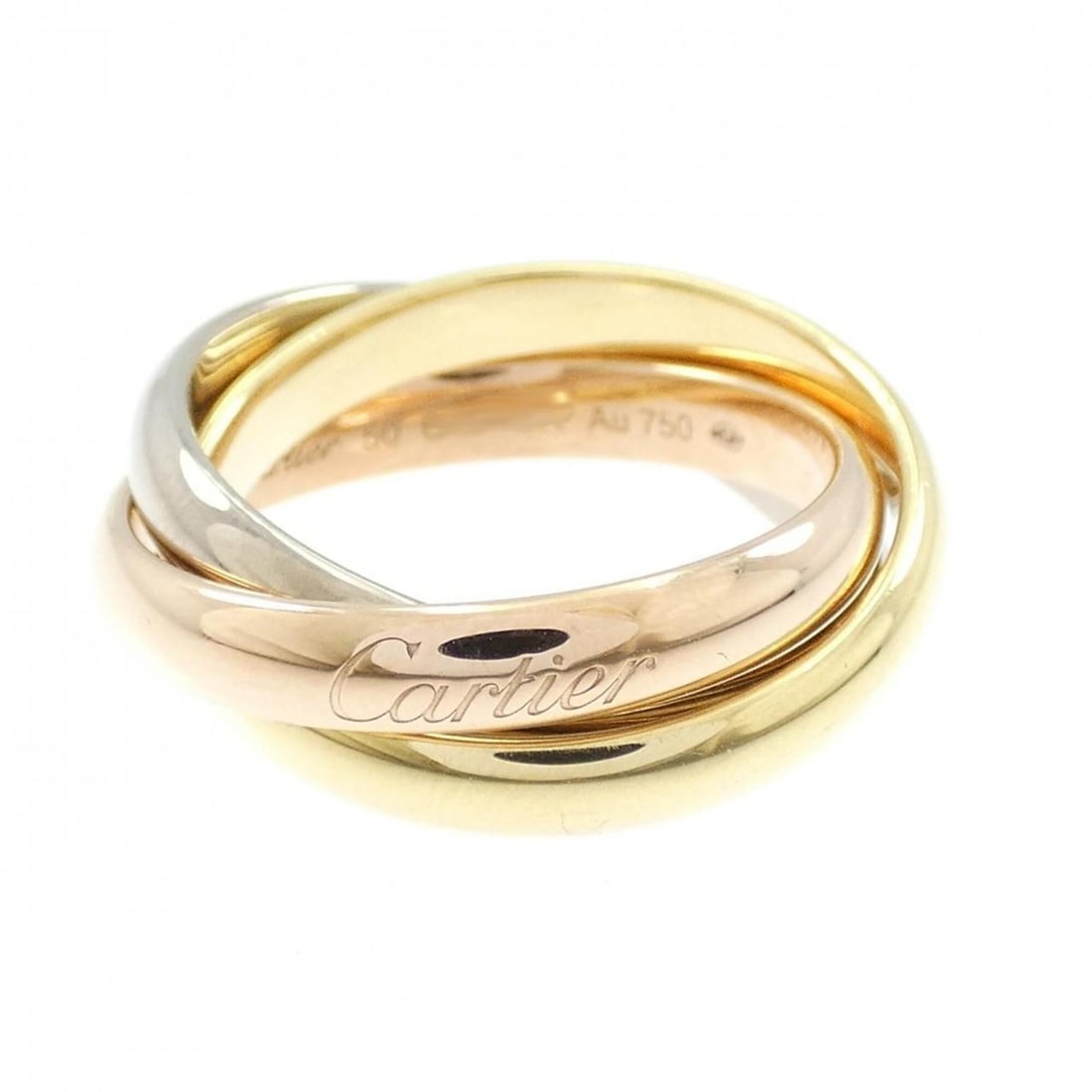 Cartier Trinity Ring: --- Catalog ---Category: SizeUS Size: 5.5Brand Size: 50Category: DesignType: Band ringGender: WomenMaterial: Pink gold (18K), White gold (18K), Yellow gold (18K)Category: GeneralMPN: B4234200Brand: